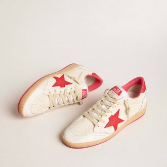 Golden Goose Ball Star Wishes In White Leather With A Red Star And Heel Tab Golden Goose Ball Star Wishes In White Leather With A Red Star And Heel Tab