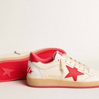 Golden Goose Ball Star Wishes In White Leather With A Red Star And Heel Tab Golden Goose Ball Star Wishes In White Leather With A Red Star And Heel Tab