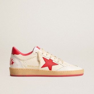 Golden Goose Ball Star Wishes In White Leather With A Red Star And Heel Tab