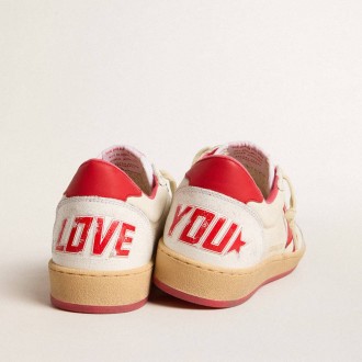 Golden Goose Ball Star Wishes In White Leather With A Red Star And Heel Tab Golden Goose Ball Star Wishes In White Leather With A Red Star And Heel Tab