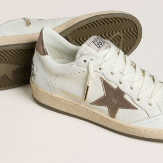 Golden Goose Ball Star Wishes In White Leather With Metallic Bronze Leather Star