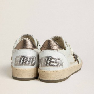 Golden Goose Ball Star Wishes In White Leather With Metallic Bronze Leather Star