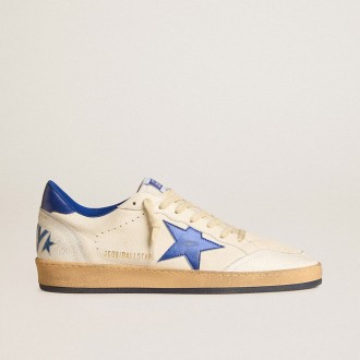 Golden Goose Ball Star Wishes In White Nappa Leather With Bright Blue Star And Heel Tab