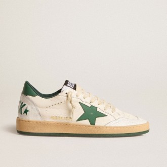 Golden Goose Ball Star Wishes In White Nappa Leather With Green Leather Star And Heel Tab