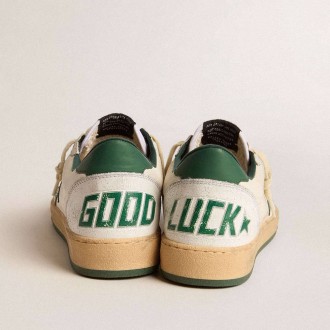 Golden Goose Ball Star Wishes In White Nappa Leather With Green Leather Star And Heel Tab Golden Goose Ball Star Wishes In White Nappa Leather With Green Leather Star And Heel Tab