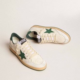 Golden Goose Ball Star Wishes In White Nappa Leather With Green Leather Star And Heel Tab Golden Goose Ball Star Wishes In White Nappa Leather With Green Leather Star And Heel Tab
