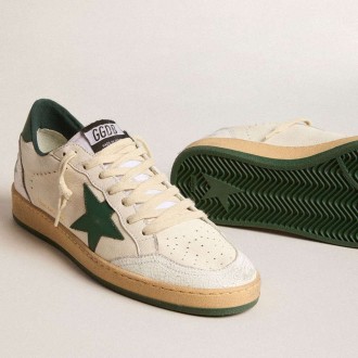 Golden Goose Ball Star Wishes In White Nappa Leather With Green Leather Star And Heel Tab Golden Goose Ball Star Wishes In White Nappa Leather With Green Leather Star And Heel Tab