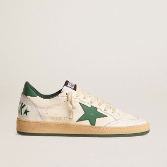 Golden Goose Ball Star Wishes In White Nappa Leather With Green Leather Star And Heel Tab
