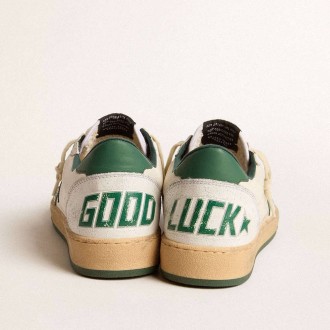 Golden Goose Ball Star Wishes In White Nappa Leather With Green Leather Star And Heel Tab Golden Goose Ball Star Wishes In White Nappa Leather With Green Leather Star And Heel Tab