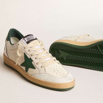 Golden Goose Ball Star Wishes In White Nappa Leather With Green Leather Star And Heel Tab Golden Goose Ball Star Wishes In White Nappa Leather With Green Leather Star And Heel Tab