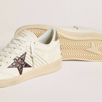 Golden Goose Ball Star With Burgundy Croc-Print Leather Star And Gold Heel Tab Golden Goose Ball Star With Burgundy Croc-Print Leather Star And Gold Heel Tab
