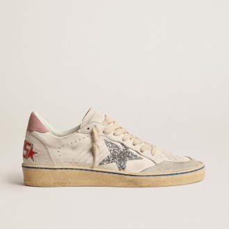 Golden Goose Ball Star With Glitter Star And Pink Suede Heel Tab