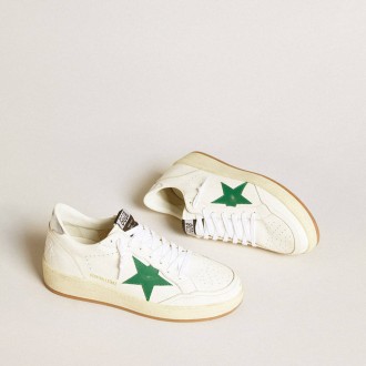 Golden Goose Ball Star With Green Leather Star And Metallic Leather Heel Tab Golden Goose Ball Star With Green Leather Star And Metallic Leather Heel Tab