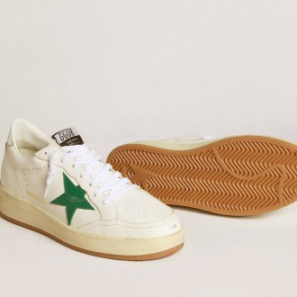Golden Goose Ball Star With Green Leather Star And Metallic Leather Heel Tab Golden Goose Ball Star With Green Leather Star And Metallic Leather Heel Tab