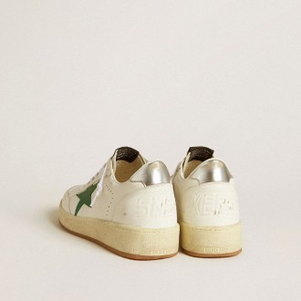 Golden Goose Ball Star With Green Leather Star And Metallic Leather Heel Tab Golden Goose Ball Star With Green Leather Star And Metallic Leather Heel Tab