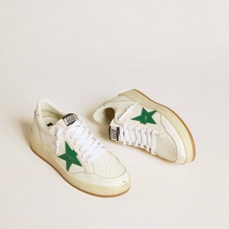 Golden Goose Ball Star With Green Leather Star And Metallic Leather Heel Tab Golden Goose Ball Star With Green Leather Star And Metallic Leather Heel Tab