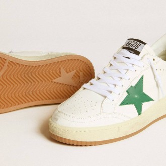 Golden Goose Ball Star With Green Leather Star And Metallic Leather Heel Tab Golden Goose Ball Star With Green Leather Star And Metallic Leather Heel Tab