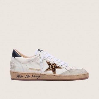 Golden Goose Ball Star With Leopard Print Pony Skin Star And Black Heel Tab