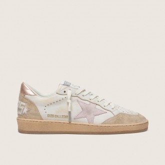 Golden Goose Ball Star With Pink Suede Star And Silver Glitter Edges And Rose Gold Heel Tab