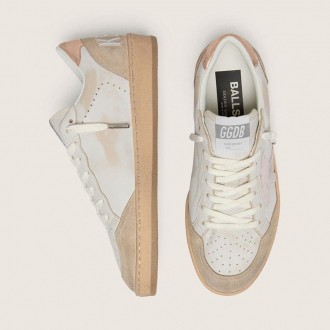 Golden Goose Ball Star With Pink Suede Star And Silver Glitter Edges And Rose Gold Heel Tab Golden Goose Ball Star With Pink Suede Star And Silver Glitter Edges And Rose Gold Heel Tab