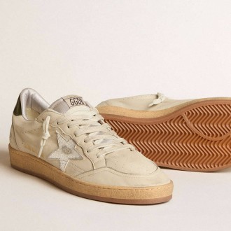 Golden Goose Ball Star With Silver Leather Star And Green Leather Heel Tab Golden Goose Ball Star With Silver Leather Star And Green Leather Heel Tab