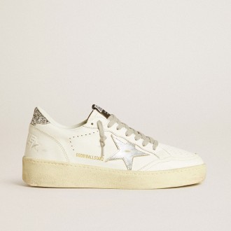 Golden Goose Ball Star With Silver Leather Star And Silver Glitter Heel Tab