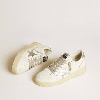 Golden Goose Ball Star With Silver Leather Star And Silver Glitter Heel Tab