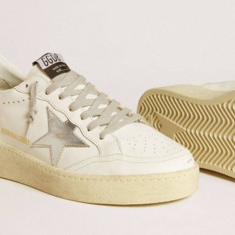 Golden Goose Ball Star With Silver Leather Star And Silver Glitter Heel Tab