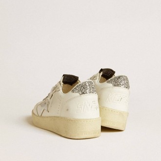 Golden Goose Ball Star With Silver Leather Star And Silver Glitter Heel Tab