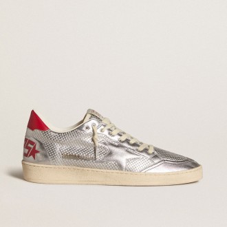 Golden Goose Bio-Based Ball Star In Metallic Silver With Silver Star And Red Heel Tab
