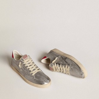 Golden Goose Bio-Based Ball Star In Metallic Silver With Silver Star And Red Heel Tab