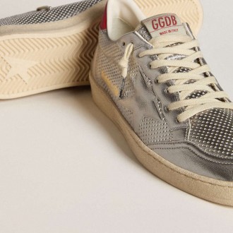 Golden Goose Bio-Based Ball Star In Metallic Silver With Silver Star And Red Heel Tab