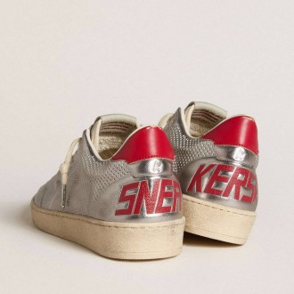 Golden Goose Bio-Based Ball Star In Metallic Silver With Silver Star And Red Heel Tab