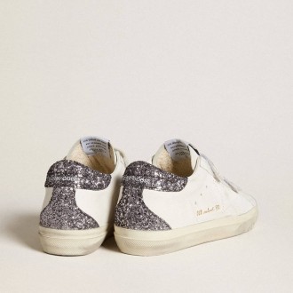 Golden Goose Bio-Based Old School With Perforated Star And Glitter Heel Tab Golden Goose Bio-Based Old School With Perforated Star And Glitter Heel Tab