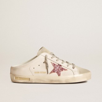 Golden Goose Bio-Based Super-Star Sabot With Pink Glitter Star And Suede Toe