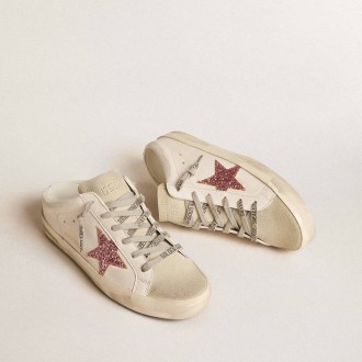 Golden Goose Bio-Based Super-Star Sabot With Pink Glitter Star And Suede Toe Golden Goose Bio-Based Super-Star Sabot With Pink Glitter Star And Suede Toe