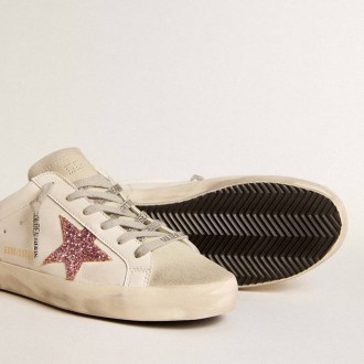 Golden Goose Bio-Based Super-Star Sabot With Pink Glitter Star And Suede Toe Golden Goose Bio-Based Super-Star Sabot With Pink Glitter Star And Suede Toe
