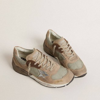 Golden Goose Dad-Star In Beige Mesh And Suede With Silver Leather Star Golden Goose Dad-Star In Beige Mesh And Suede With Silver Leather Star