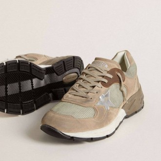 Golden Goose Dad-Star In Beige Mesh And Suede With Silver Leather Star Golden Goose Dad-Star In Beige Mesh And Suede With Silver Leather Star