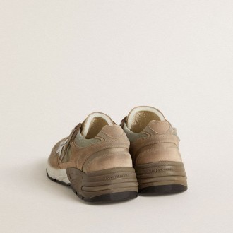 Golden Goose Dad-Star In Beige Mesh And Suede With Silver Leather Star Golden Goose Dad-Star In Beige Mesh And Suede With Silver Leather Star