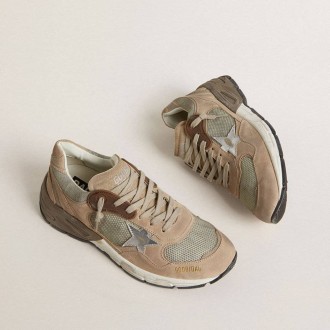 Golden Goose Dad-Star In Beige Mesh And Suede With Silver Leather Star Golden Goose Dad-Star In Beige Mesh And Suede With Silver Leather Star