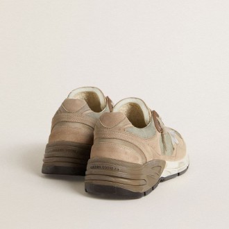 Golden Goose Dad-Star In Beige Mesh And Suede With Silver Leather Star Golden Goose Dad-Star In Beige Mesh And Suede With Silver Leather Star
