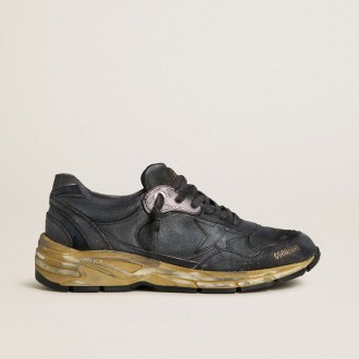 Golden Goose Dad-Star In Black Naplak And Crackle Leather With Black Star And Heel Tab