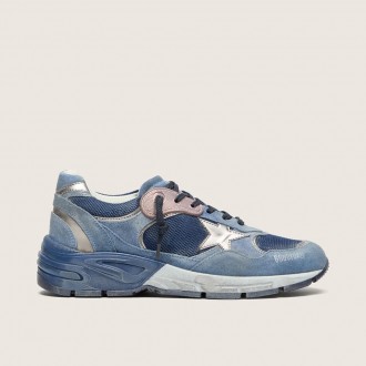Golden Goose Dad-Star In Denim-Blue Suede With Silver Leather Star