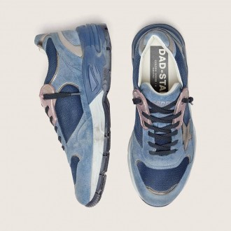 Golden Goose Dad-Star In Denim-Blue Suede With Silver Leather Star