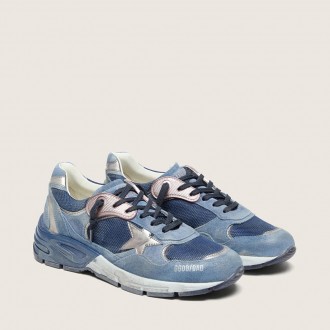 Golden Goose Dad-Star In Denim-Blue Suede With Silver Leather Star