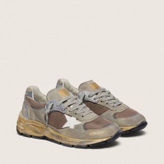 Golden Goose Dad-Star In Dove-Gray Suede And Silver Mesh With White Leather Star And Suede Heel Tab Golden Goose Dad-Star In Dove-Gray Suede And Silver Mesh With White Leather Star And Suede Heel Tab