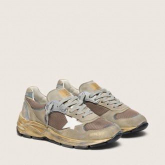 Golden Goose Dad-Star In Dove-Gray Suede And Silver Mesh With White Leather Star And Suede Heel Tab Golden Goose Dad-Star In Dove-Gray Suede And Silver Mesh With White Leather Star And Suede Heel Tab
