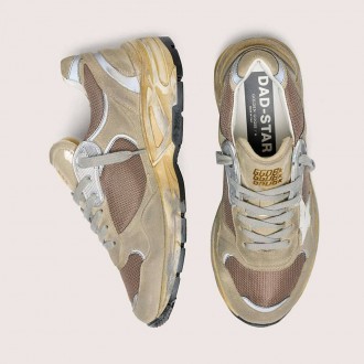 Golden Goose Dad-Star In Dove-Gray Suede And Silver Mesh With White Leather Star And Suede Heel Tab Golden Goose Dad-Star In Dove-Gray Suede And Silver Mesh With White Leather Star And Suede Heel Tab