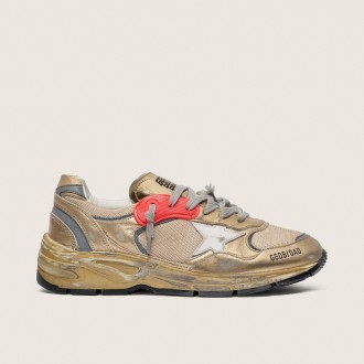 Golden Goose Dad-Star In Gold Laminated Leather And Mesh With White Leather Star And Gold Leather Heel Tab